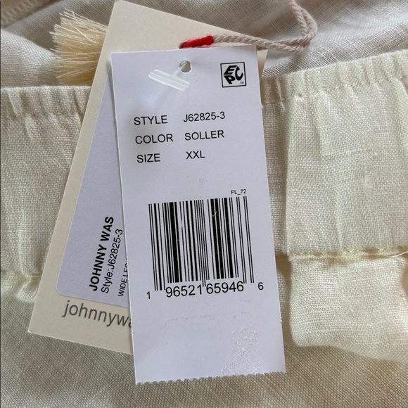 Johnny Was sz  XXL cream 100% linen wide leg pull on elastic waist pants NWT - Picture 10 of 12